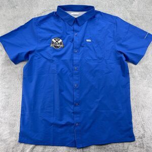 Columbia Shirt Mens XL Blue PFG Omni Shade Camping Fishing Company Logo